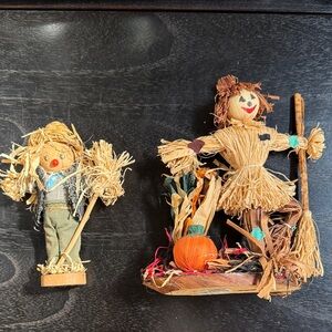 Rustic Straw Scarecrow Figurines - Brown and Orange